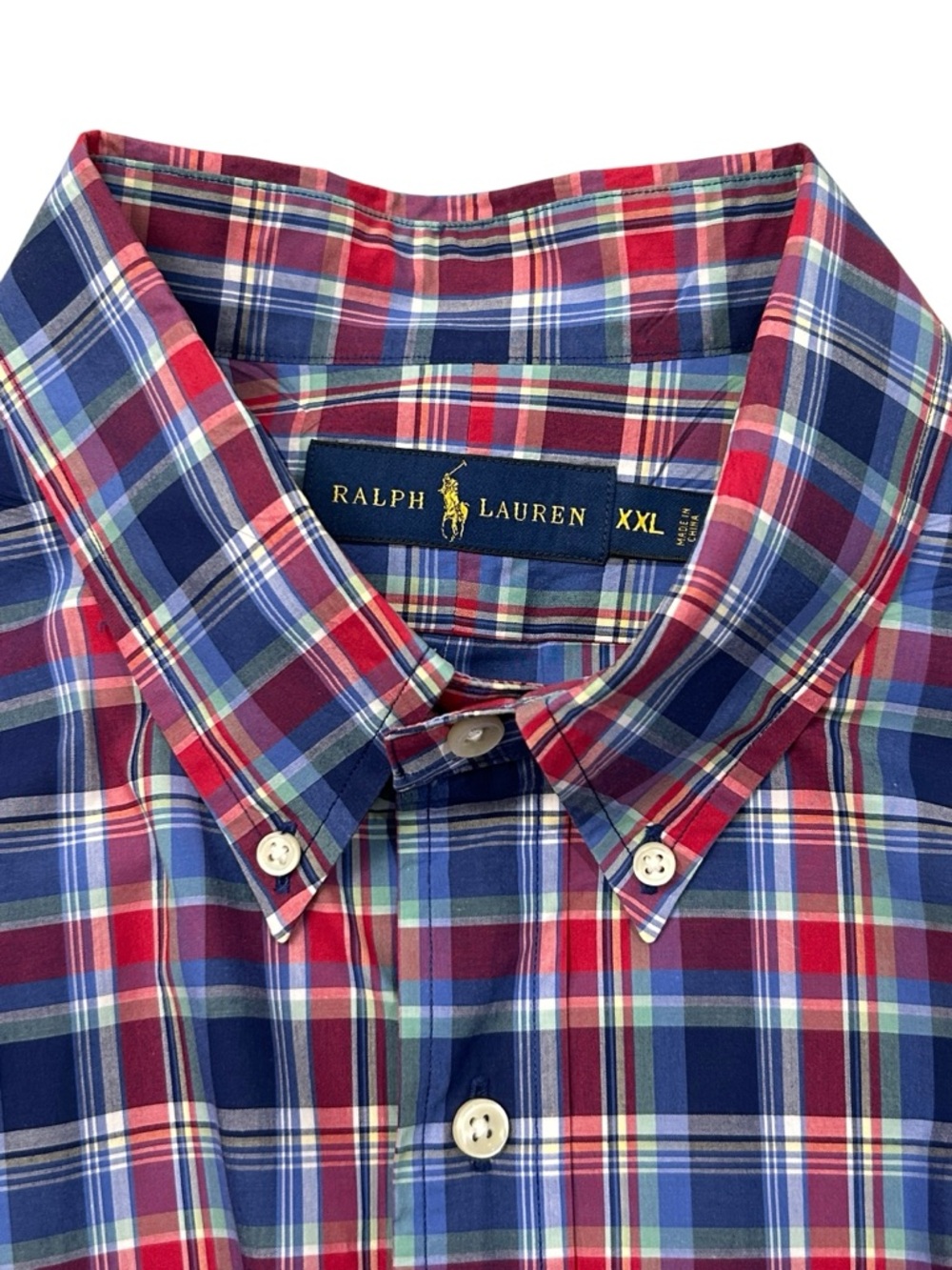 Ralph Lauren Plaid Shirt Long Sleeve Men’s XXL Blue Red Casual Preppy Red Pony